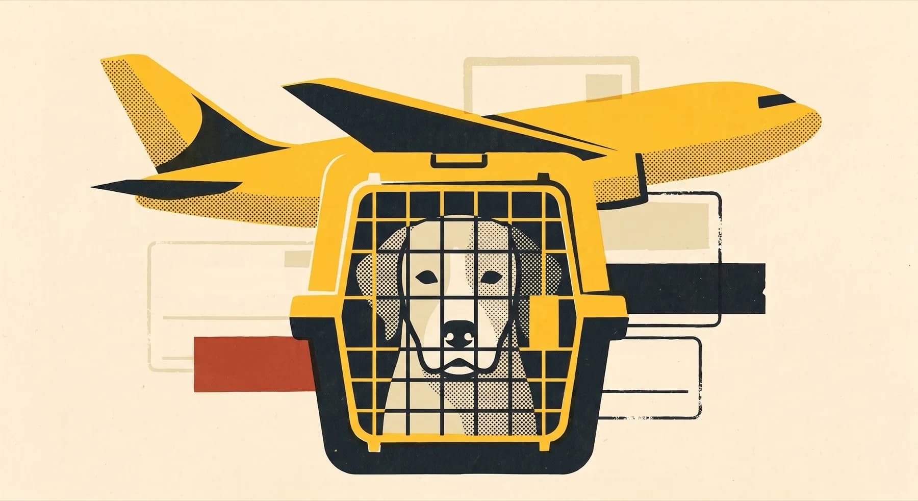 Yurt dışı pet transfer için hazırlanmış sert kafes, uçak ve evrak dosyası